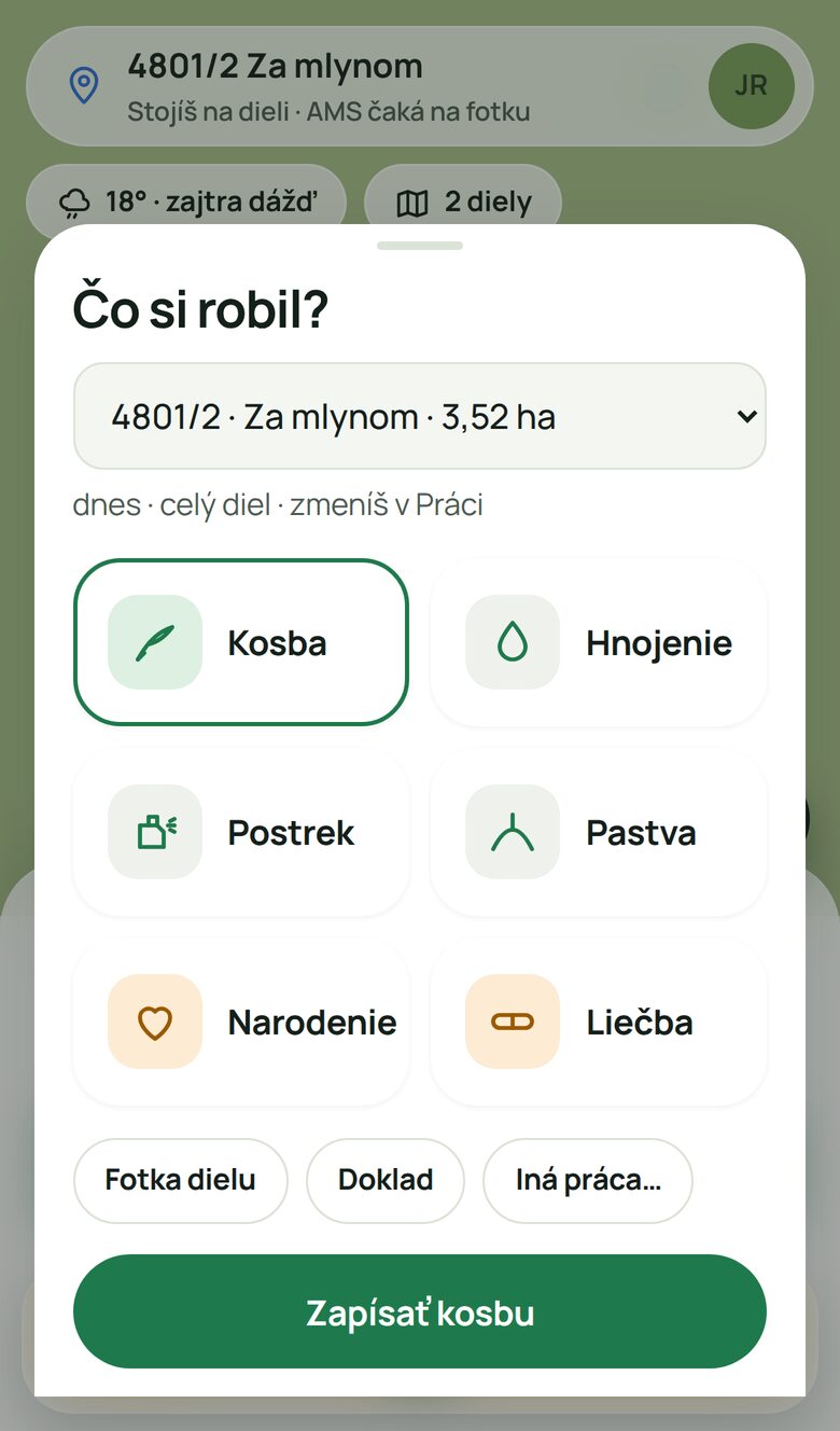 Rýchly zápis práce s výberom druhu práce